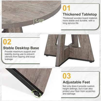 NicBex 47-Inch Round Dining Table for 4, Farmhouse Dinner Table Small Farmhouse Kitchen Tables with Wood Pedestal Base for Dining Room, Kitchen, Living Room, Gray