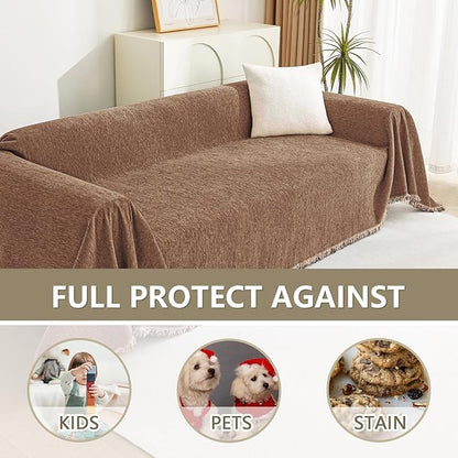 MYSKY HOME Couch Covers for 3 Cushion Couch Sofa, Chenille L Shape Sectional Couch Cover - Pet-Friendly, Machine Washable, Non-Slip Sofa Protector for Dogs, Kids, 71"x118", Camel