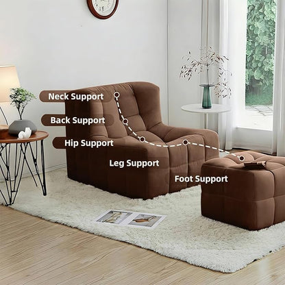 Bean Bag Chair - Memory Foam Bean Bag Chair for Adults, Comfy High-Resilience Single Sofa, Small Space Floor Chair, Chaise Lounge for Living Room, Bedroom (Dark Brown, Square+Ottoman)
