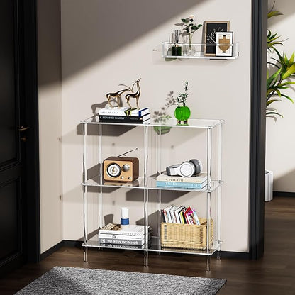 Acrylic Side Table Clear 3-Tier End Table for Living Room, Office, Hallway, Bedroom Small Bedside Table (8mm 31.7" high)