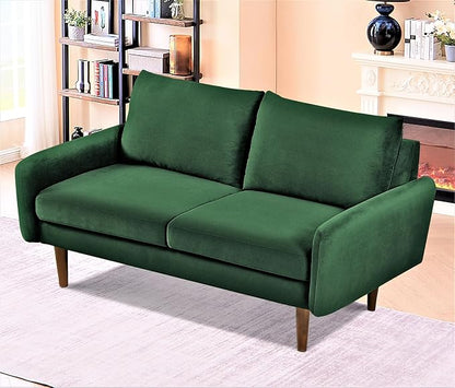 Container Furniture Direct Kent Velvet Loveseat Sofa for Modern Living Rooms and Compact Spaces, Comfy 2 Seater Couch Studio Apartment Furniture with Sleek Design, Green