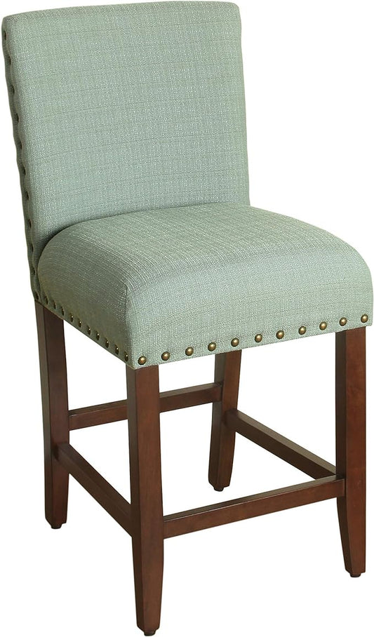 Homepop Home Decor | Backless Nailhead Trim Counter Height Bar Stools | 24 Inch Bar Stools | Decorative Home Furniture (Seafoam)