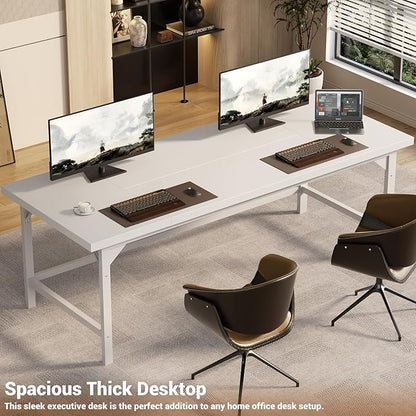 Unikito Large Office Desk, 70.8 x 31.5 Inch Extra Long Executive Computer Desk, Heavy Duty 2 Person Desk, Premium Super Thick Study Writing Table Computer Tables for Home Office Workstations, White