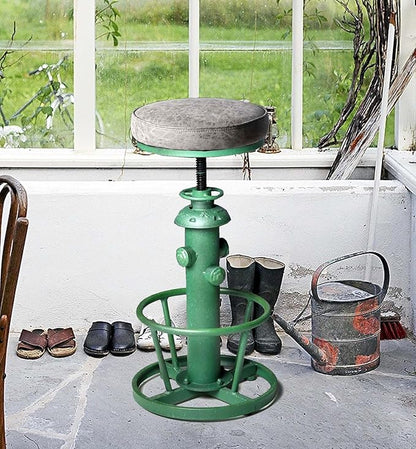 Topower Antique Industrial Round Bottom Adjustable Height Cafe Coffee Retro Vintage Stylish Water Pipe Design Pub Kitchen Bar Stool (Antique Green, PU Leather Top)