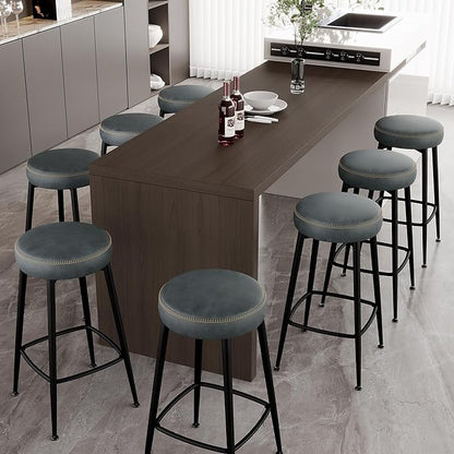 Counter Height Bar Stools, 26" H Backless Bar Stools Set of 2, Upholstered Faux Leather Kitchen Counter Stools, Mid Century Modern, Kitchen Island Home Bar, Pub, Black Blue