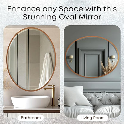 OVALCREST - Oval Wooden Beveled Wall Mirror for Home Decor, Bathroom, Vanity, Bedroom, Living Room, Hallway - London Style (Gold Spray) 31.1 x 41.1