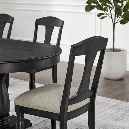 KEIKI Retro 7-Piece Wooden Dining Table Set for 6 Person, Vintage Style Table Set with Extendable Curved MDF Wood Grain Table and 6 Upholstered Chair, Easy Assembly, for Kitchen, Dining Room, Dark Oak