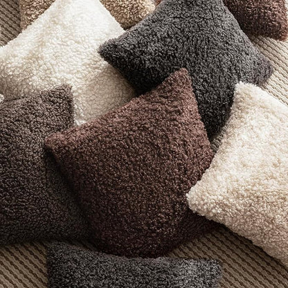 Foindtower Set of 2 Curly Teddy Wool Pillow Covers Decorative Boucle Textured Lumbar Throw Pillow Faux Fur Sherpa Pillowcases Sheepskin Fuzzy Cushion Case for Sofa Bedroom Car 12"x20" Red Brown