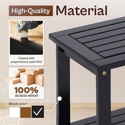 Adirondack Side Table – Weather-Resistant Rectangular End Table for Patio, Garden, Lawn, or Living Room | Indoor & Outdoor Wood Side Table, Rustic Style (Black)