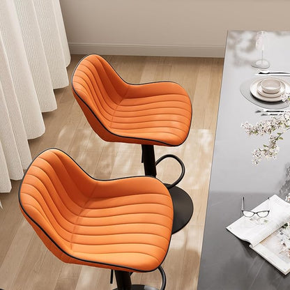 YOUNIKE Orange Bar Stools Set of 2 Kitchen Counter Height Barstools with Backs Swivel High Faux Leather Paddedt Bar Chairs Modern Adjustable Tall Stools for Breakfas Island