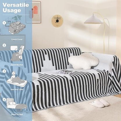 Boho Couch Cover, Sofa Cover, Sofa Covers for 2 Cushion Couch, Washable Sectional Couch Covers for Dogs Pet Furniture Protector Couch Cover Blanket for Living Room (2# White, 71" x 102")