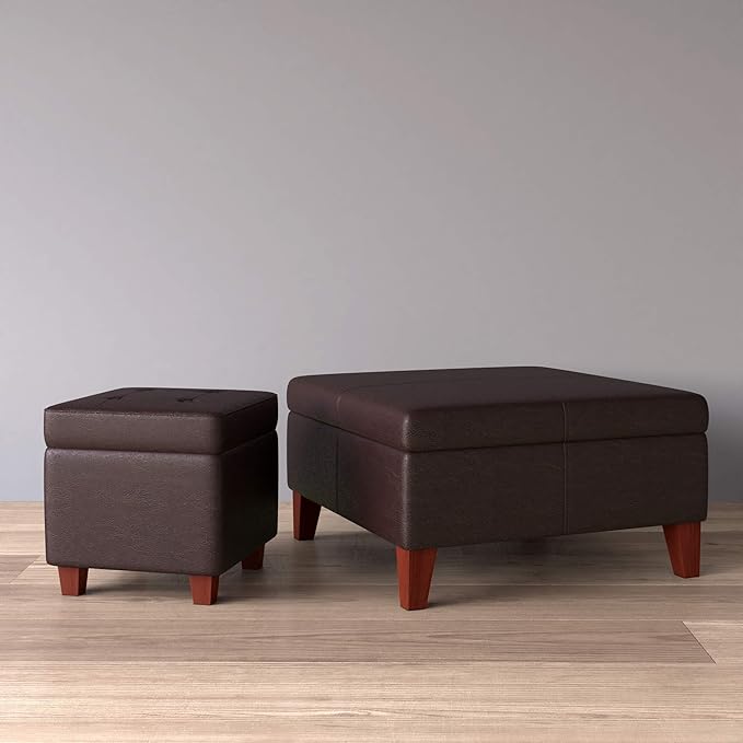 Homepop Home Decor |K2380-E155 | Luxury Large Faux Leather Square Storage Ottoman | Ottoman with Storage for Living Room & Bedroom, Distressed Brown