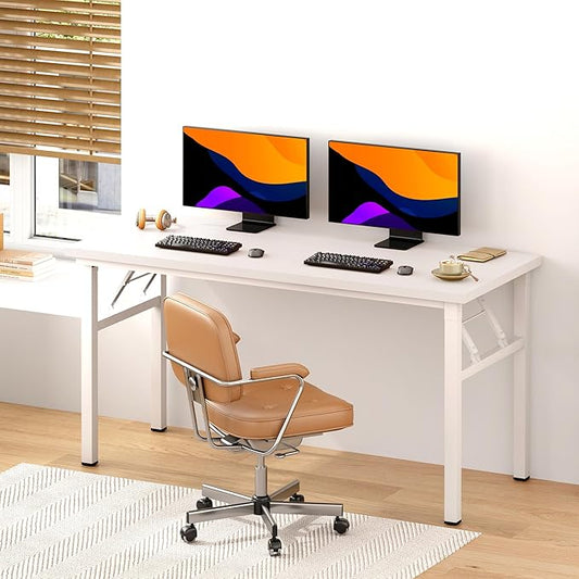 Need Office Computer Desk - 54.3L Sturdy and Heavy Duty Folding Laptop Table,Writing Table/Home Office Desk/Sewing Table,No Assembly Required (White) AC5DW138