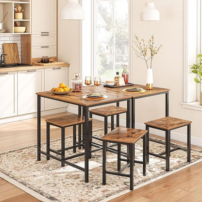 HOOBRO 3-Piece Industrial Dining Table Set, Kitchen Table, Space Saving Dinette for Kitchen, Dining Room, Small Space, Breakfast Nook, Living Room, Party, Rustic Brown and Black BF75CZ01G1