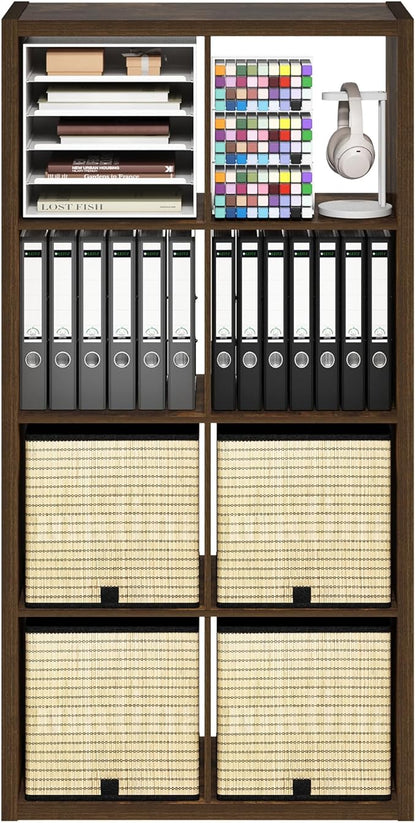 Furinno Cubicle Open Back Decorative Cube Storage Organizer, 8-Cube, Amber Pine