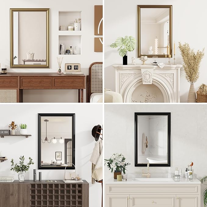 Axeman 30x40 Rectangular Wall Mirror, Decorative Bathroom Mirror, Traditional Vintage Wall Mounted Mirror with Beaded Frame for Accent Living Room Vanity Bedroom Entryway, Black