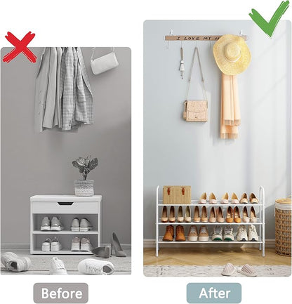 Hoctieon 3 Tier Mesh Style Shoe Rack, Entryway Shoe Shelf, Shoe Storage Organizer, Shoe Rack for Closet, Space Save for Bathroom, Garage, Hallway, Bedroom, Living Room, White