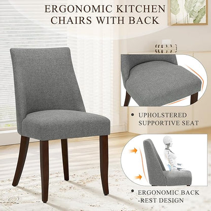 COLAMY Upholstered Dining Chairs Set of 4, Mid Century Modern Kitchen Chairs with Back, Farmhouse Fabric Side Dining Room Chairs with Wood Legs for Dining Room Restaurant, Light Grey