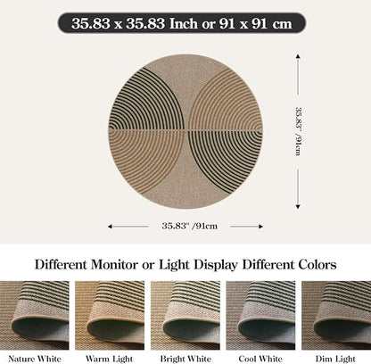 Lahome Modern Rainbow Round Rug 3ft, Circle Indoor Outdoor Rugs for Entryway Patio Washable Easy Jute Rug, Farmhouse Non Slip Small Round Rugs for Bedroom Porch Living Room Decor