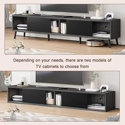 Clikuutory Mid Century Modern 70 Inch TV Stand with Two Large Storage Space for 50 55 60 65 70 75 80 Inch TVs, TV Console with Two Sliding Door, Entertainment Center for Bedroom, Grey