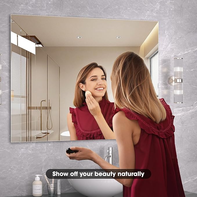 Hasipu 24” x 32” (1pcs) Bathroom Mirror, Mirrors for Sink, Frameless Mirror, Rectangle Mirror for Bathroom, Modern, Horizontal or Vertical