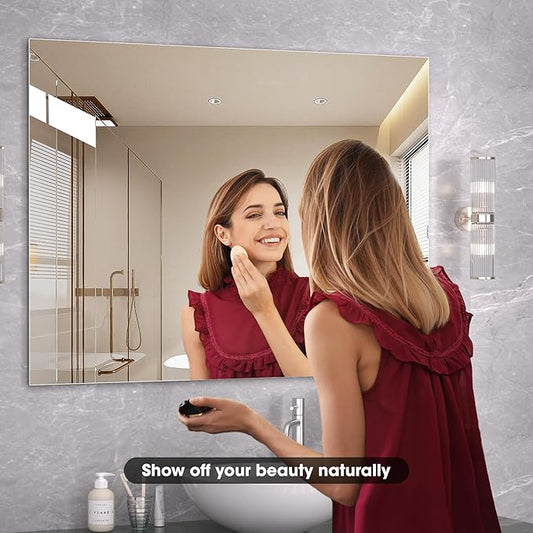 Hasipu 2-Pack 32" x 24" Bathroom Mirror, Mirrors for Sink, Frameless Mirror, Rectangle Mirror for Bathroom, Modern, Horizontal or Vertical