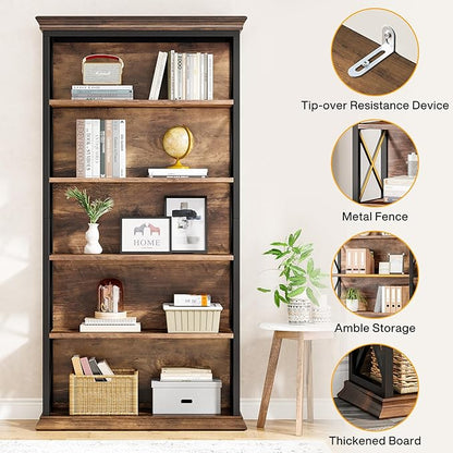 Tribesigns 6-Tier Bookcase, 71 Inches Industrial Bookshelves and Bookcases, Floor Standing 5 Shelf Display Storage Shelves Tall Bookcase for Home Office, Living Room, Bed Room, 2 Pcs