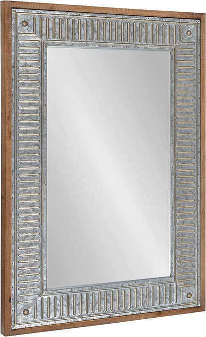 Kate and Laurel Deely Farmhouse Wall Mirror, 20 x 30, Rustic Brown and Silver, Rustic Wall Decor with Galvanized Metal Frame