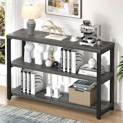 EXCEFUR Rustic Console Tables for Entryway, Sofa Table with 3 Tier Storage Shelves, Couch Table for Living Room Hallway, Industrial Grey