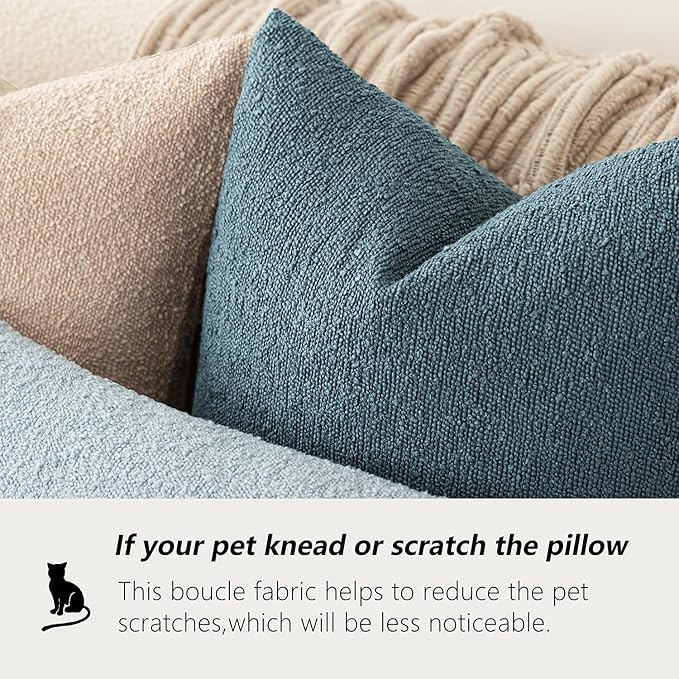 Foindtower Pack of 2 Textured Boucle Throw Pillow Covers Accent Solid Pillow Cases Cozy Soft Decorative Couch Cushion Case for Chair Sofa Bedroom Living Room Home Decor 18x18 Inch Misty Blue