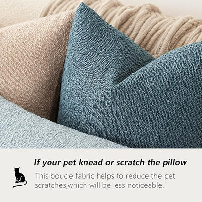 Foindtower Set of 2, Decorative Textured Boucle Throw Pillow Covers Accent Solid Pillow Cases Neutral Cozy Couch Cushion Case for Chair Sofa Bedroom Living Room Home Decor 24x24 Inch Misty Blue