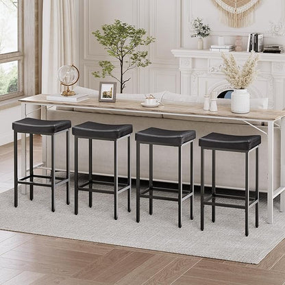 HOOBRO Bar Stools,Set of 4 Bar Chairs, Counter Height Stools, Saddle Barstools, Set of 4 Kitchen Stools, 24.8 Inches Barstools, 2.4" Thick Upholstery, for Kitchen, Dining Room, Black BB10BYP401