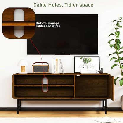 TV Stand,Mid Century Modern Entertainment Center with 2 Open Shelves，Farmhouse TV Media Console Table for Living Room,Bedroom,Television Stand up to 50 Inches,Black Walnut