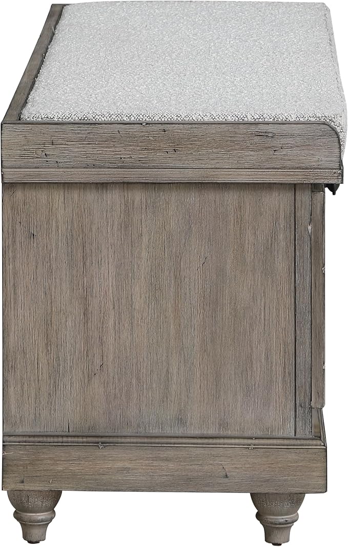 OSP Home Furnishings Dover Coastal Lift-Top Storage Bench with Shutter Face Styling, Goldstone Finish with Salt and Pepper Cushion