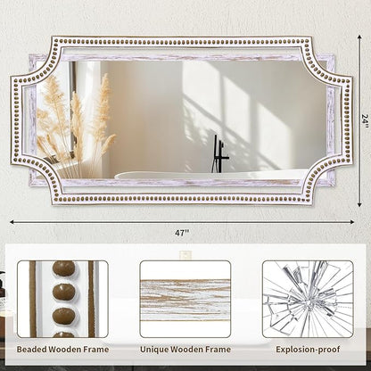 24" X 47" Wooden Farmhouse Large Wall Mirror, Rustic Art Decorative Full Length Mirrors for Living Room, Bedroom, Bathroom, Entryway - Hang Horizontally or Vertically