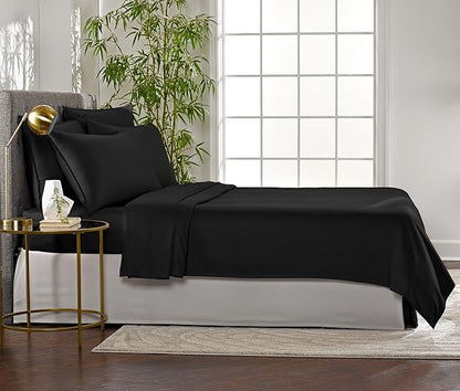 Twin Sheets by Pure Bamboo, Genuine 100% Organic Viscose Derived from Bamboo Bed Sheet Set, Luxuriously Soft & Cooling, Double Stitching, Lifetime Quality Promise (Twin, Black)