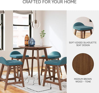 Signature Design by Ashley Lyncott Contemporary 28.5" Counter Height Upholstered Bar Stool with Foam Cushion, 2 Count, Blue & Brown