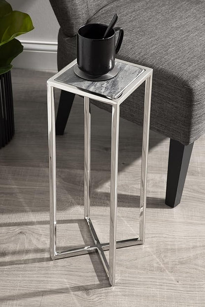 Kate and Laurel Jaspur Modern Drink Table, Gray and Silver, Decorative Glam Marble Accent Table for Display and Storage