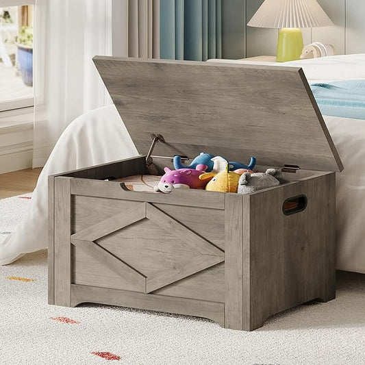 GarveeHome 23.6" Storage Chest, Wooden Storage Bench with Safety Hinge, Easy Assembly, Large Toy Chest for Entryway, Living Room, Bedroom
