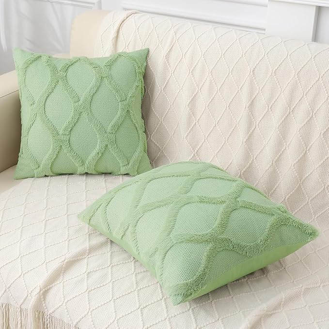 decorUhome Throw Pillow Covers 22x22 Inch Set of 2, Soft Plush Faux Fur Wool Sage Green Couch Pillow Covers, Decorative Neutral Pillow Cases for Bed Sofa Living Room Home Decor