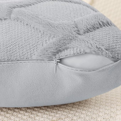 decorUhome Throw Pillow Covers 24x24 Inch Set of 2, Soft Plush Faux Fur Wool Grey Couch Pillow Covers, Decorative Neutral Pillow Cases for Bed Sofa Living Room Home Decor