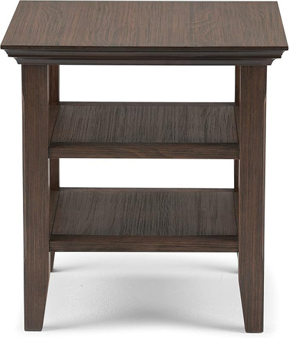 SIMPLIHOME Acadian SOLID WOOD 19 Inch Wide Square Transitional End Table in Farmhouse Brown, For the Living Room and Bedroom