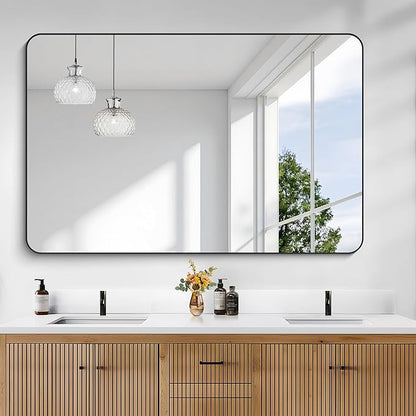 KOCUUY 55x36 Black Bathroom Mirror, Large Matte Black Vanity Mirror, Tempered Glass Mirror for Bathroom Wall, Black Rounded Rectangle Mirror Modern Decor for Bedroom, Living Room, Farmhouse, Entryway
