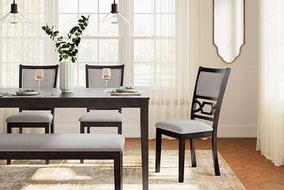 Signature Design by Ashley Langwest Transitional Diamond Patterned Dining Table with 4 Upholstered Chairs and Bench, Set of 6, Dark Brown & Beige