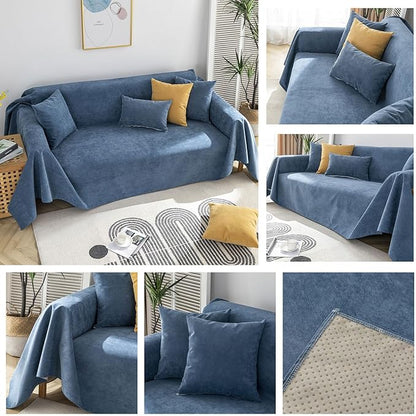 STACYPIK Waterproof Dark Blue Sofa Cover, Washable Couch Cover for 2 Cushion Couch, Anti-Slip Furniture Protector, Pet-Friendly Couch Cover for Pets and Kids, Loveseat Covers, Futon Cover-71X90IN
