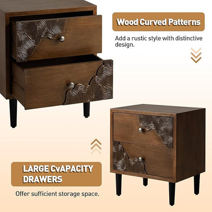 COSIEST Modern Nightstand with 2 Storage Drawers, Mid Century End Table, Accent Side Table, Vintage Wood Luxury Night Stand for Bedroom, Living Room, Walnut