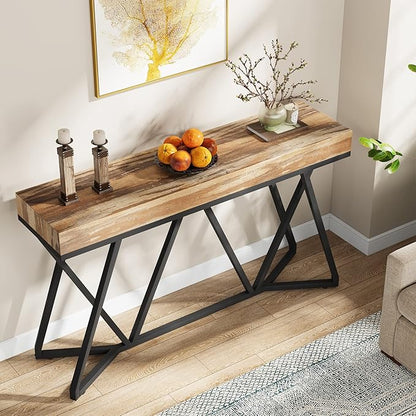 Tribesigns 55 Inches Console Table, Farmhouse Sofa Table Wood Entryway Table with Unique Metal Base, Behind The Couch Table Foyer Table, Industrial Accent Table for Hallway, Living Room, Entrance