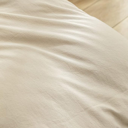 BESTOUCH Duvet Cover Set 100% Washed Cotton Linen Feel Super Soft Comfortable Chic Lightweight 2 PCs Home Bedding Set Solid Almond Milk Grey Twin/Twin XL