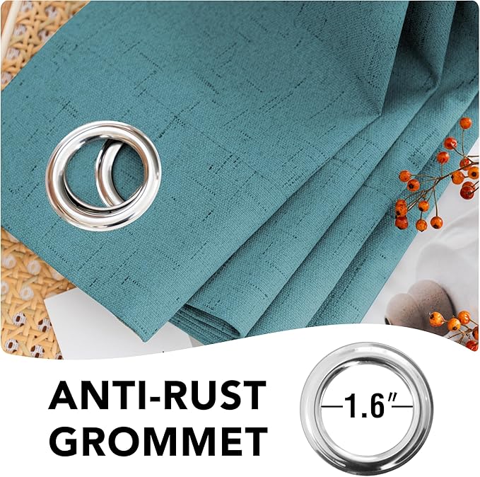 H.VERSAILTEX Primitive Linen Curtains 100% Blackout Curtain Drapes Burlap Fabric Curtains with White Thermal Insulated Liner, Grommet Top Drapes Living Room/Bedroom (2 Panels, 42 x 63 Inch, Teal)