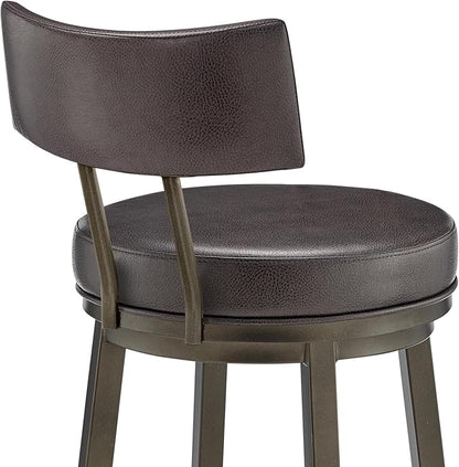 Armen Living Dalza Swivel Counter or Bar Stool in Mocha Finish with Brown Faux Leather